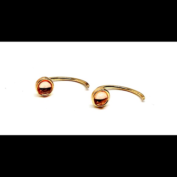 Peach Orange Glass Gem Bezel Half Hoop Threader Gold Tone Minimalist Earrings - Picture 3 of 5